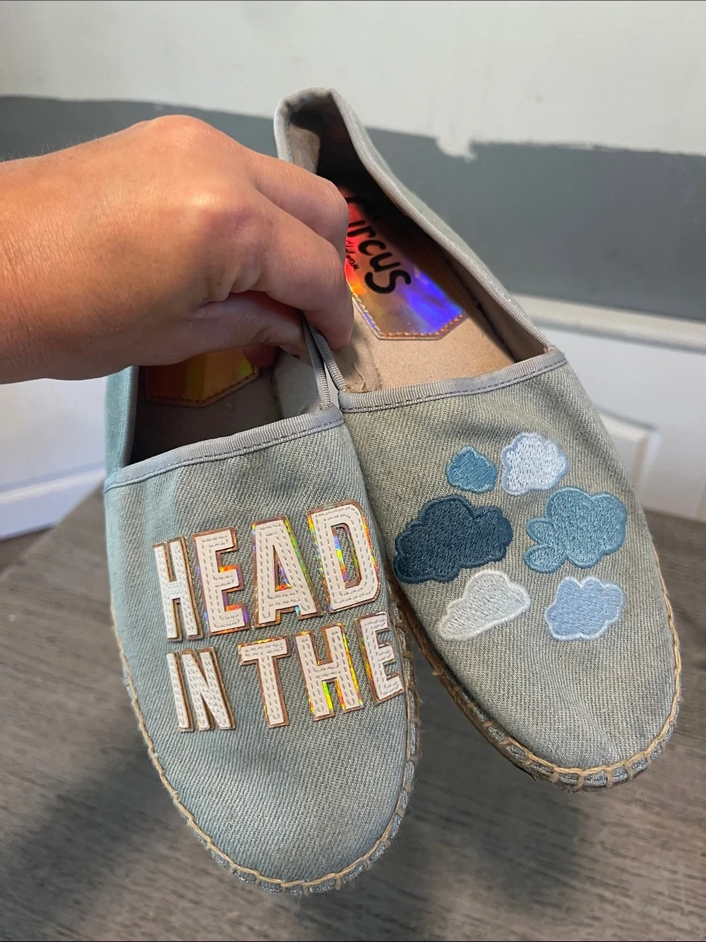 SAM EDELMAN Circus Head In The Clouds Leni Espadrille Flats Denim Chambray Sz 7